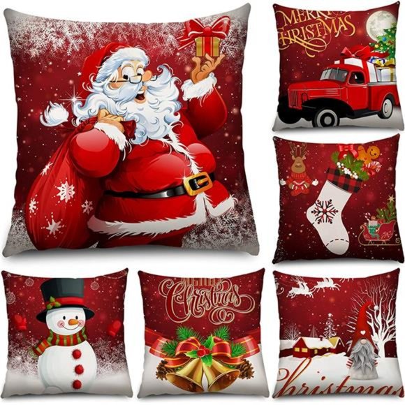 (Only Covers) 6Pcs Christmas Pillow Covers Cushion Covers Decor Christmas 18x18'